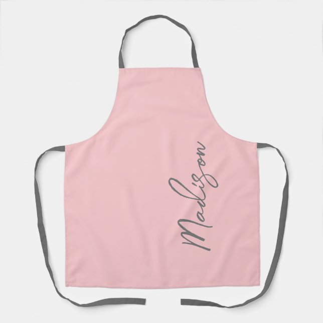 Preppy Blush Pink Handwritten Script Monogrammed Apron (Front)