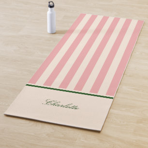 Preppy Blush Pink Stripe Yoga Mat