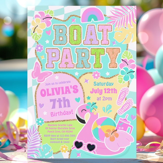 Preppy Boat Birthday Party Lake BBQ Boat Party Invitation (Creator Uploaded)