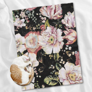 Preppy bohemian country girly chic black floral fleece blanket