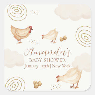 Preppy Boho Little Chick Hatching Soon Baby Shower Square Sticker