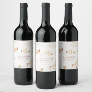Preppy Boho Little Chick Hatching Soon Baby Shower Wine Label