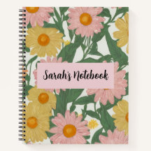 Preppy Boho Pink & Yellow Daisy Floral Custom Note