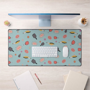 Preppy Bold Pickleball! Colourful Pattern in Blue Desk Mat
