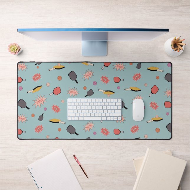 Preppy Bold Pickleball! Colourful Pattern in Blue Desk Mat (Office 1)