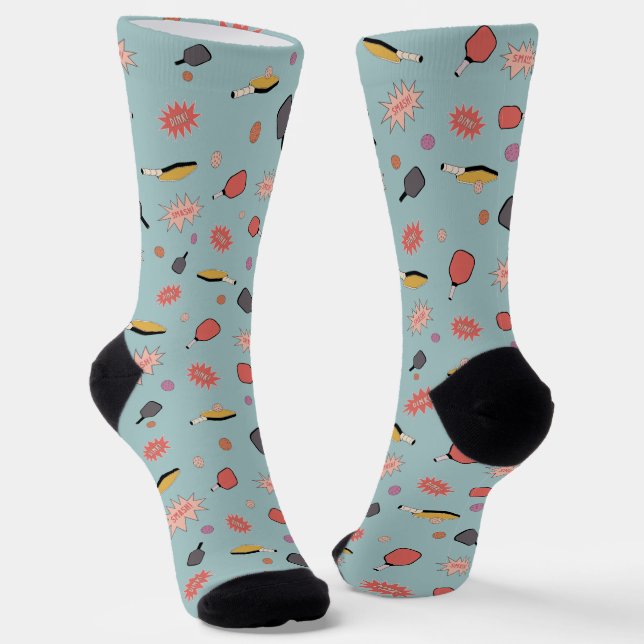 Preppy Bold Pickleball! Colourful Pattern in Blue Socks (Angled)