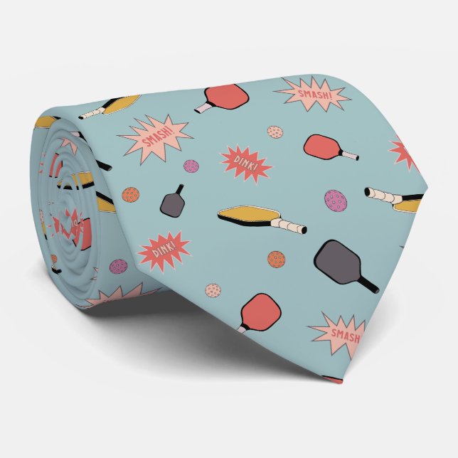 Preppy Bold Pickleball! Colourful Pattern in Blue Tie (Rolled)