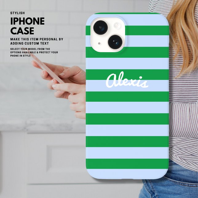 Preppy Bold Retro Stripe Pink Green Personalised Case-Mate iPhone Case (Creator Uploaded)
