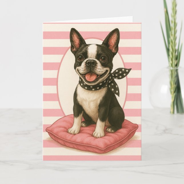 Preppy Boston Terrier Card (Front)