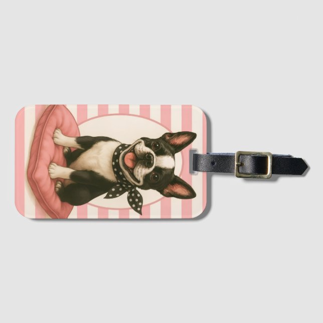 Preppy Boston Terrier Luggage Tag (Front Horizontal)