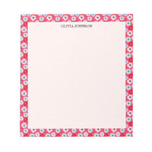 Preppy Botanical Chic Red/Pink Floral Personalised Notepad