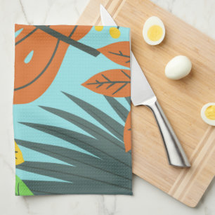 Preppy botanical pattern blue orange pretty colour tea towel