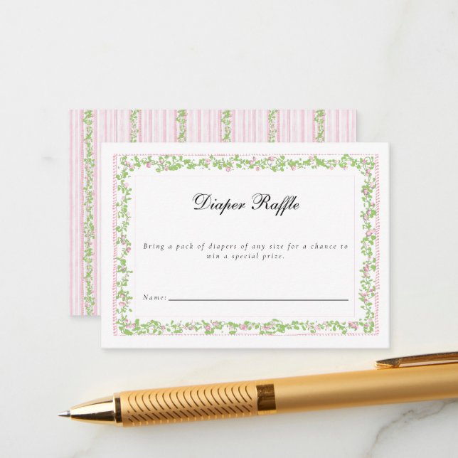 Preppy Botanical Pink Bow Crest Monogram  Enclosure Card (Front/Back In Situ)