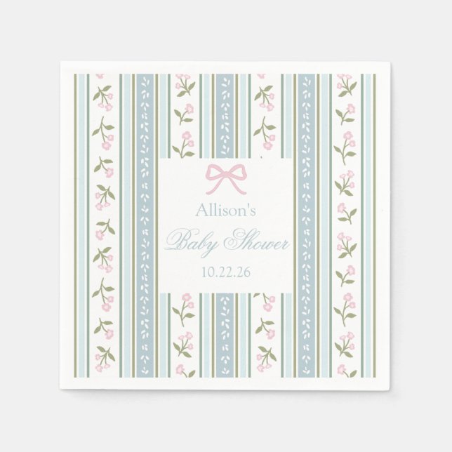 Preppy Bow Baby Shower Napkins | Floral (Front)