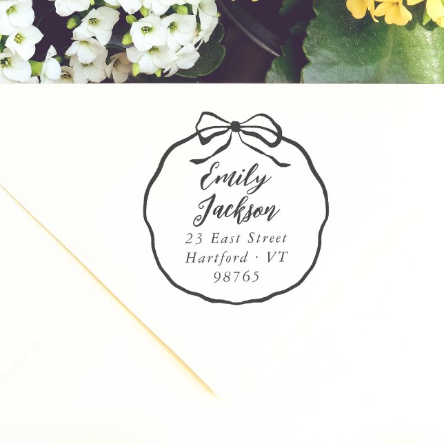 Preppy Bow Chic Calligraphy Return Address Rubber Stamp (Creator Uploaded)