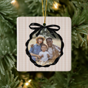 Preppy Bow Frame Gingerbread Photo Ceramic Ornament