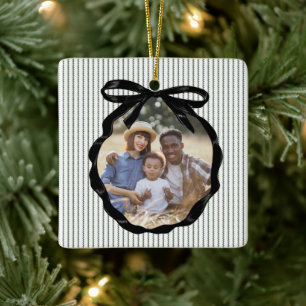 Preppy Bow Frame Pine Photo Ceramic Ornament