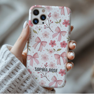 Preppy Bow Pattern Personalised Name iPhone Case