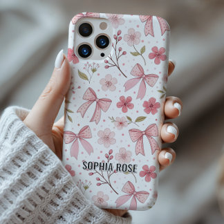 Preppy Bow Pattern Personalised Name iPhone Case