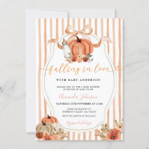 Preppy Bow Pumpkin Falling In Love Baby Shower Invitation