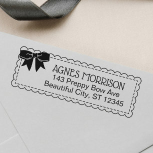 Preppy Bow Scalloped Edges Name & Address Self-inking Stamp