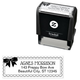 Preppy Bow Scalloped Edges Name & Address Self-inking Stamp