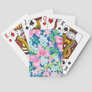 Preppy Bows Flowers Tropical Blue Playing Cards