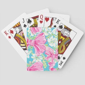 Preppy Bows Trp[ical Flowers Green Playing Cards