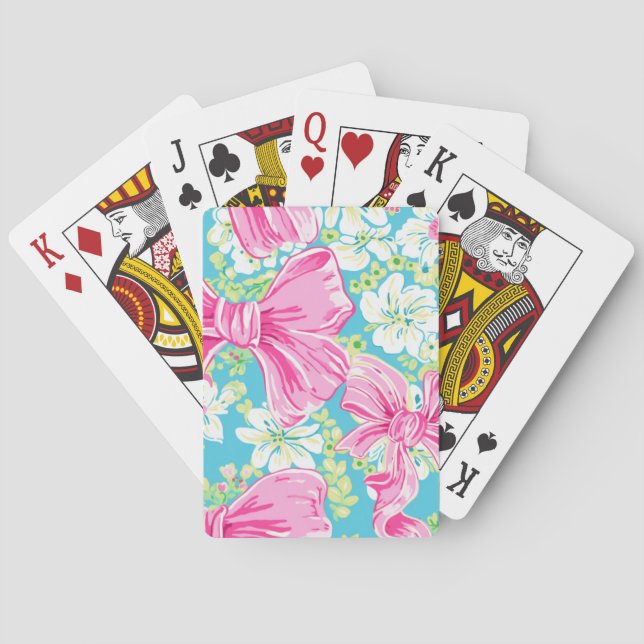 Preppy Bows Trp[ical Flowers Green Playing Cards (Back)