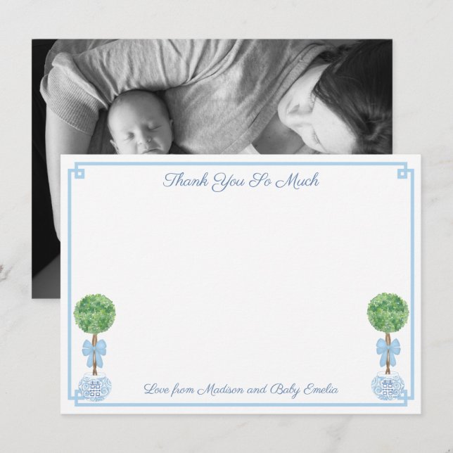 Preppy Boxwood Baby Boy Shower Sip And See Picture Thank You Card (Front/Back)