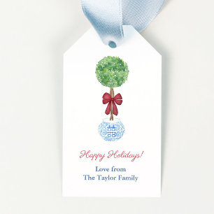Preppy Boxwood Red Green Blue Happy Holidays Gift Tags