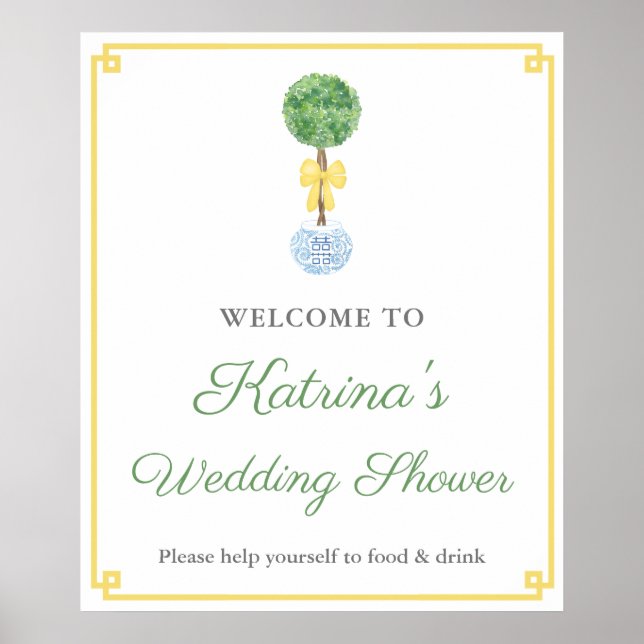 Preppy Boxwood Yellow Green Wedding Shower Welcome Poster (Front)