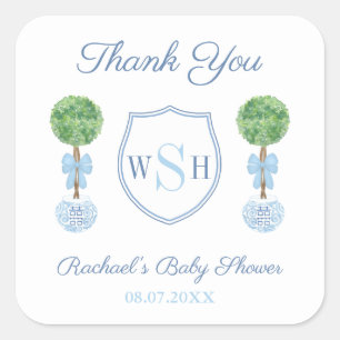 Preppy Boy Baby Shower Monogram Thank You Favour Square Sticker