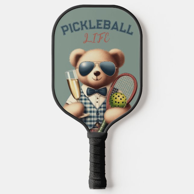 Preppy Boy Teddy Bear Champagne Pickleball Paddle (Front)