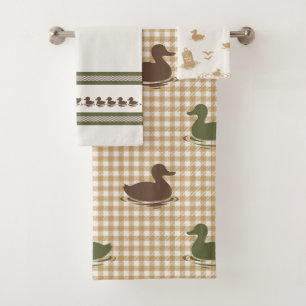 Preppy Boys Duck & Gingham Brown Army Green Khaki Bath Towel Set