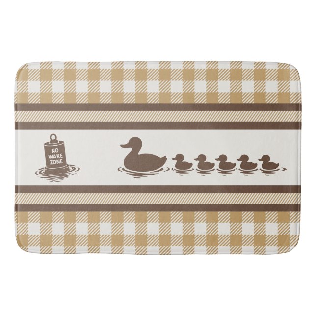 Preppy Boys Duck & Gingham-  Chocolate Brown Khaki Bath Mat (Front)