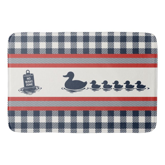 Preppy Boys Duck & Gingham-  Navy Red  Bath Mat (Front)