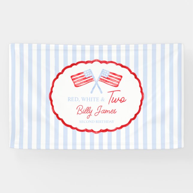 Preppy Boys Red White & Two Patriotic Birthday Banner (Horizontal)