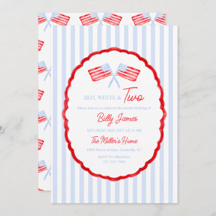 Preppy Boys Red White & Two Patriotic Birthday Invitation