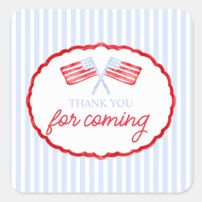 Preppy Boys Red White & Two Patriotic Birthday Square Sticker (Front)