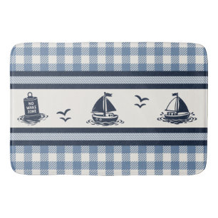Preppy Boys Sailboat & Gingham - Smoke Blue & Navy Bath Mat