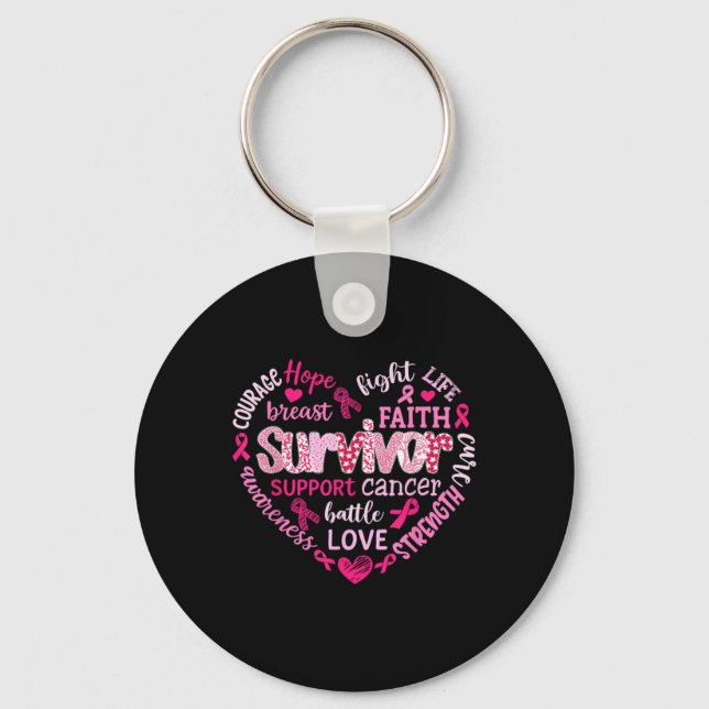 Preppy Breast Cancer Fight Suprt Hope Strength P  Key Ring (Front)