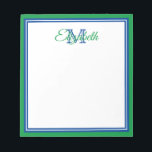Preppy Bright Kelly Green and Deep Blue Monogram Notepad<br><div class="desc">Personalise this preppy bright kelly green, deep blue and white monogram notepad with your choice of name and initial.</div>