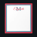 Preppy Bright Red and Marine Blue Monogram Notepad<br><div class="desc">Personalize this preppy bright red, marine blue and white monogram notepad with your choice of name and initial.</div>