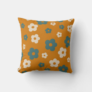 Preppy Brown Blue Hippie Flower Pattern Cushion