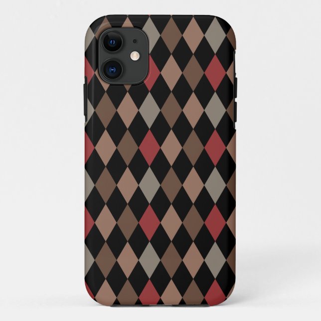 Preppy Brown Red and Black Argyle Pattern Case-Mate iPhone Case (Back)