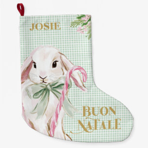 Preppy Bunny & Green Gingham Buon Natale Large Christmas Stocking