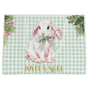 Preppy Bunny & Green Gingham Joyeux Noël Large Gift Bag