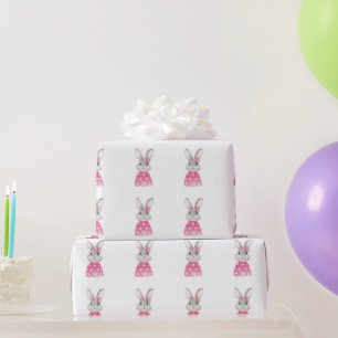 Preppy Bunny Pink Bow & Heart Sweater Wrapping Paper