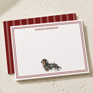 Preppy Burgundy Stripe Christmas Dachshund Card